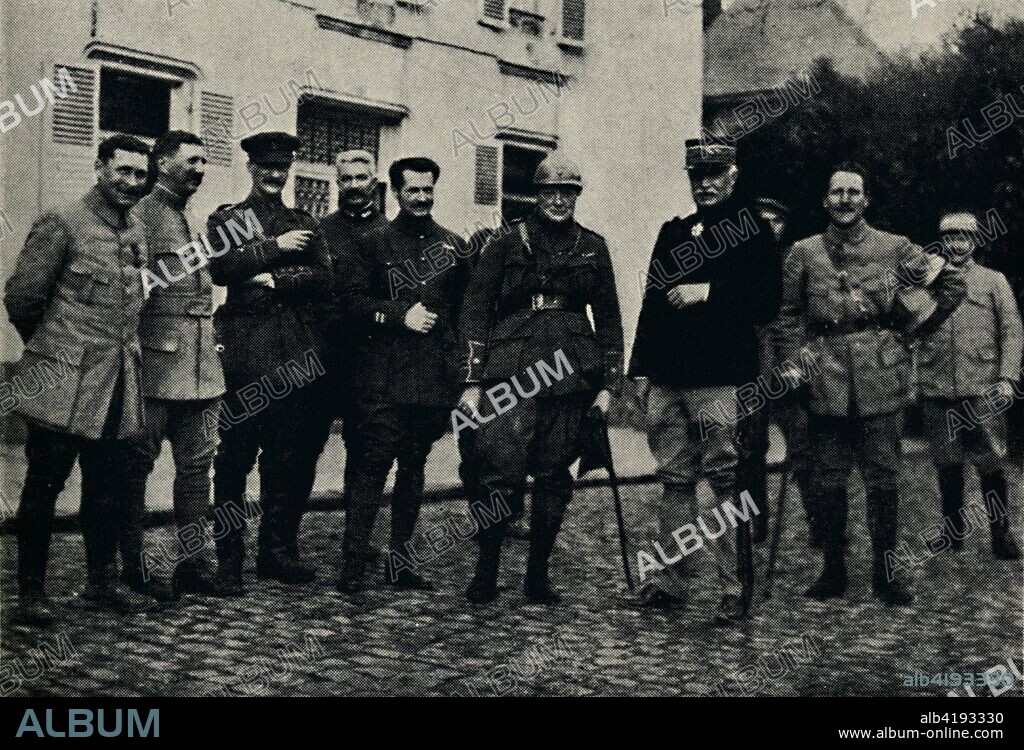 'Churchill Visits The Somme Battlefield', 1915, (1945). British politician and statesman Sir Winston Churchill (1874-1965) while serving during the First World War, seen here with General Emile Fayolle (1858-1928), Commander of the French Sixth and First Armies in the Battle of the Somme. Churchill was Prime Minister of the United Kingdom from 1940 to 1945, and again from 1951 to 1955. From "The Life and Times of Winston Churchill", by Malcolm Thomson. [Odhams Press Limited, London].