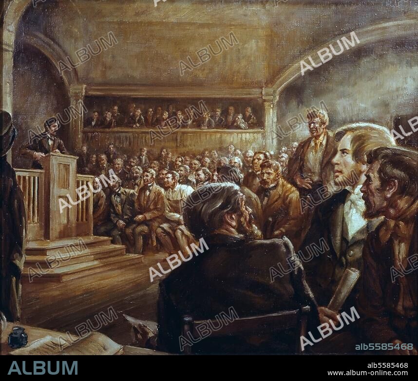 Engels, Friedrich; politician and socialist theoretician; 1820-1895. "Friedrich Engels at a Chartists' meeting 1843". (Radical democratic workers' movement in England). Painting, 1953, by G.Schiffner. Berlin, Deutsches Historisches Museum.