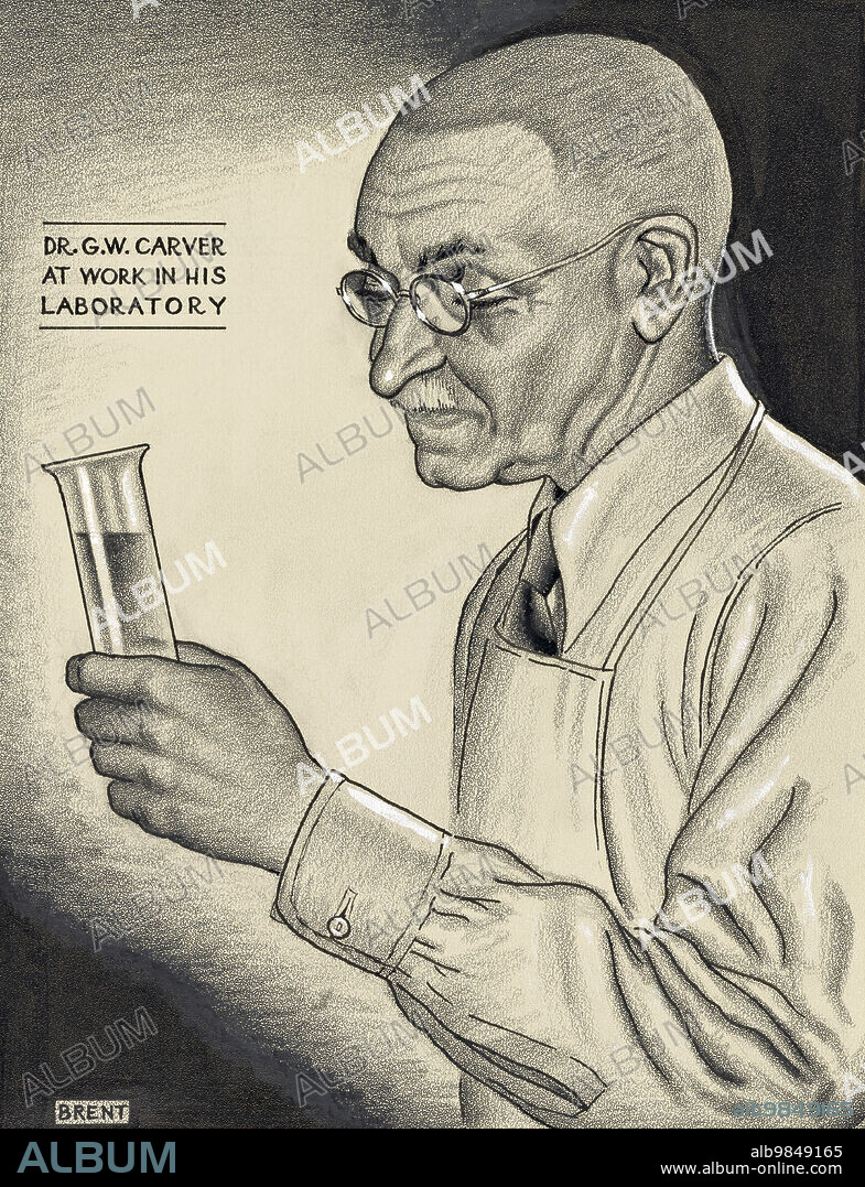George Washington Carver, born during 1860's, died 1943. American botanist and inventor. After an illustration by Richard Brent.