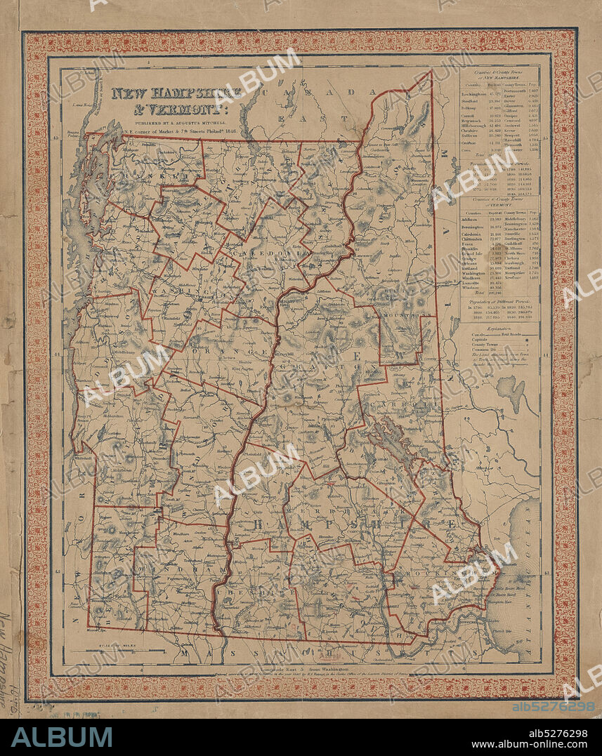 New Hampshire & Vermont, cartographic, Maps, 1846, Mitchell, S. Augustus (Samuel Augustus), 1792-1868.