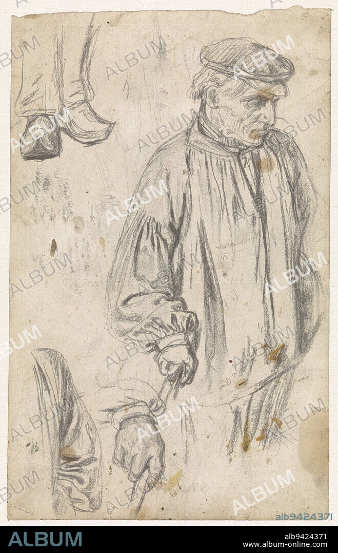 Studies of a farmer with a stick, draughtsman: Thomas Simon Cool, 1841 - 1870, paper, h 250 mm × w 157 mm.