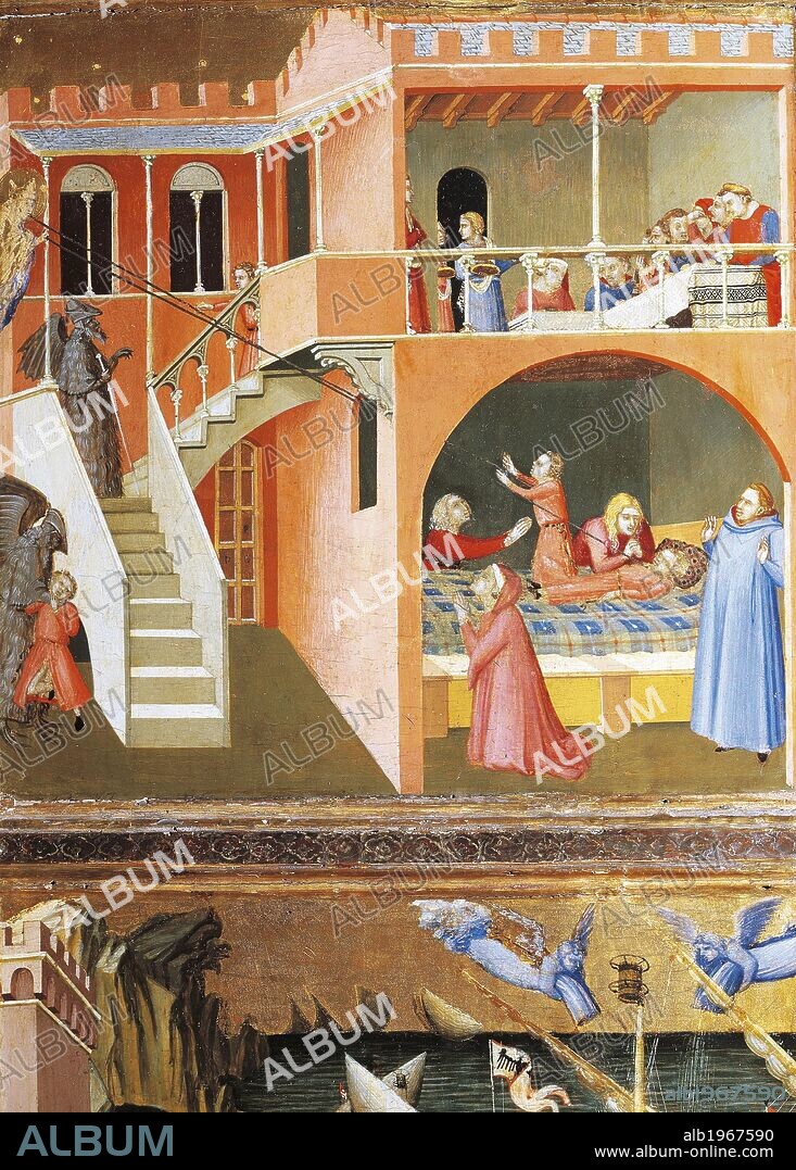 The miracle of St Nicholas reviving a boy possed by a demon, detail from The miracles of St Nicholas of Bari, 1327-1332, by Ambrogio Lorenzetti (1290-ca 1348), tempera on wood.