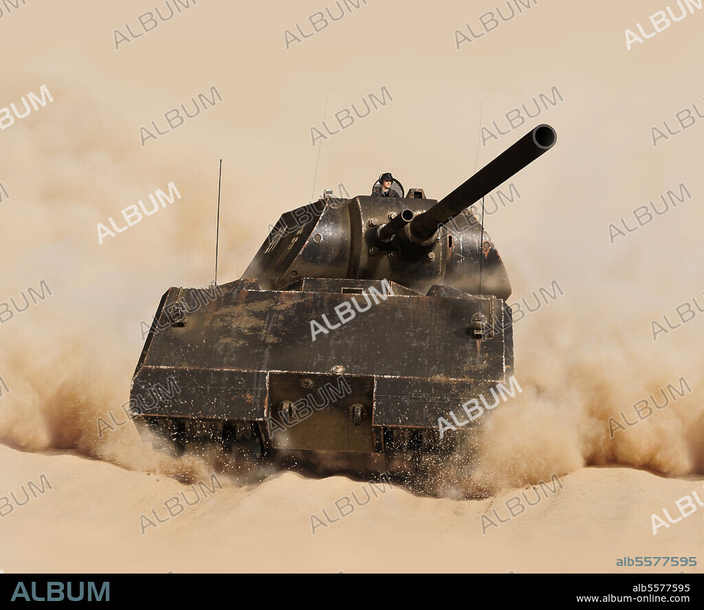 Recreation in motion of the German super-heavy tank Panzer VIII Maus.