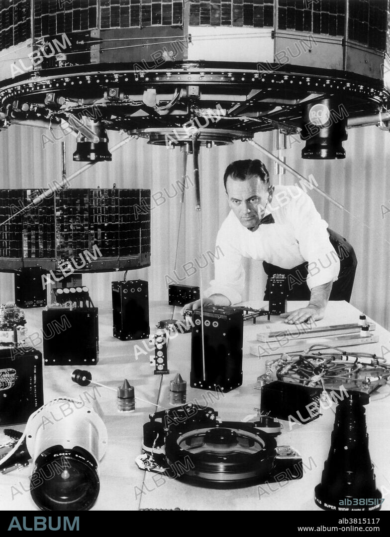 TIROS weather satellite. Engineer with the equipment that will be mounted on a TIROS (Television Infrared Observation Satellite) satellite (top). TIROS was a series of early weather satellites launched by NASA, beginning with TIROS 1 in 1960 and ending with TIROS 10 in 1966. The 120kg satellites were launched on board a Thor Able rocket and carried two cameras, one with a wide angle lens, the other with a telephoto lens. The program was extremely successful in proving the usefulness of satellite weather observation.