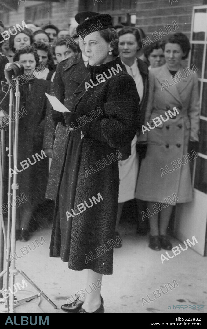 New Churchill Hospital Built By American Funds Opened By Duchess of Kent -- The Duchess of Kent speaking at the opening ceremony.The Duchess of Kent opened the new Churchill Hospital in Oxfordshire, which has been built by funds raised by the British War Relief Society of America.The American Ambassador, Mr. J.G. Winant, and Mr. Ernest Brown, the Minister of Health, were also present at the ceremony.The new hospital, which has accommodation for 600 patients, is built on a principal which makes it practically bombproof. January 28, 1942.