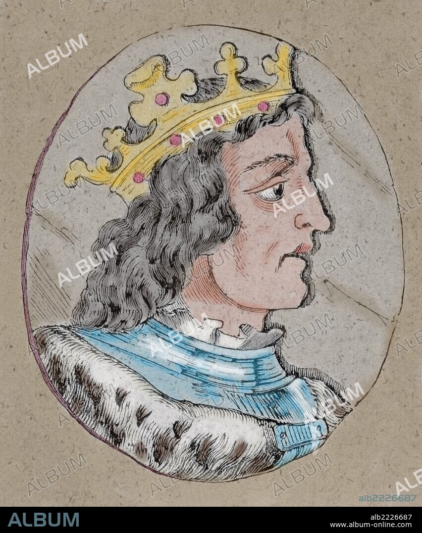 RAMIRO III (961-Astorga, 985). Rey de León (966-984), hijo y heredero de Sancho I. Grabado coloreado.