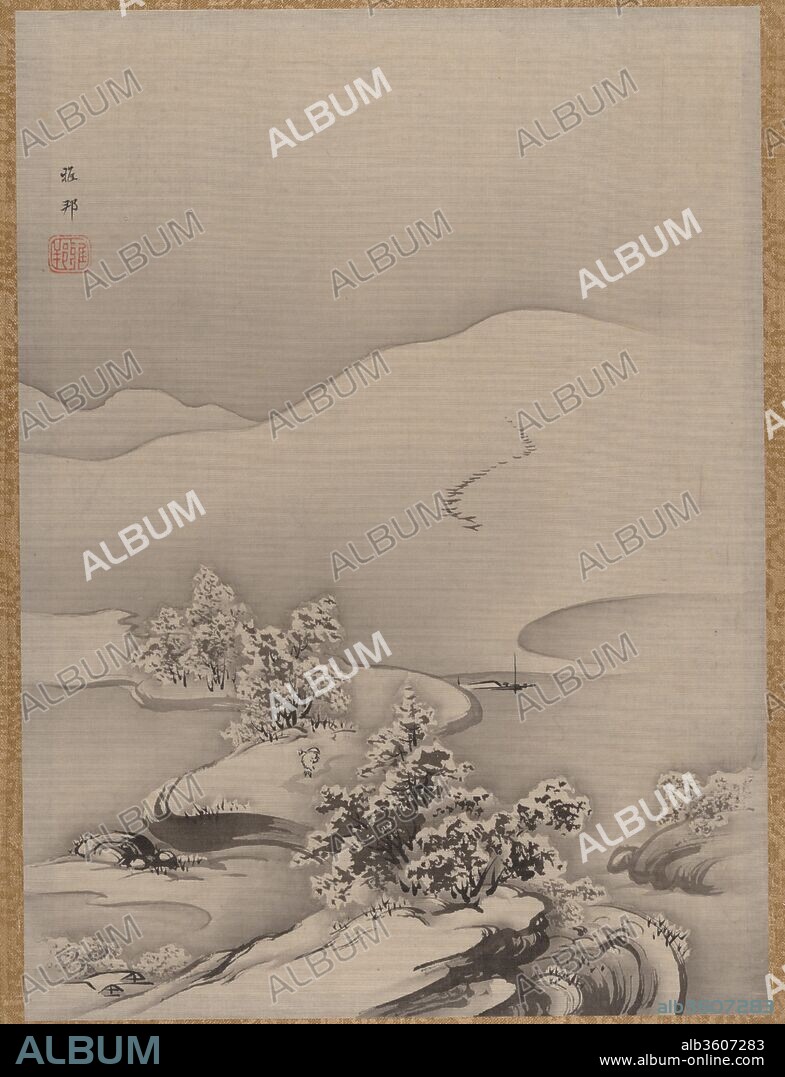 Lake and Causeway. Artist: Hashimoto Gaho (Japanese, 1835-1908). Culture: Japan. Dimensions: Image: 14 in. × 10 1/2 in. (35.6 × 26.7 cm)
Mat: 22 7/8 × 15 1/2 in. (58.1 × 39.4 cm). Date: ca. 1885-89.