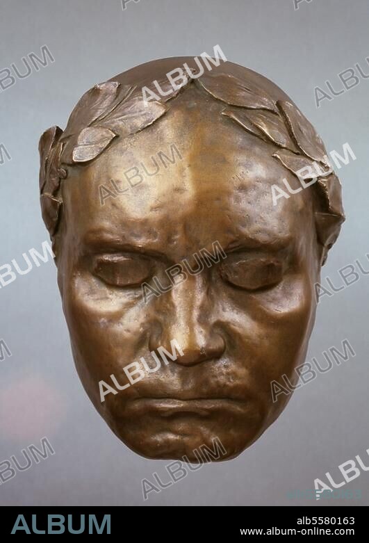 Beethoven, Ludwig van; composer; Bonn. (baptized) 17.12.1770 - Vienna 26.3.1827. - Beethoven mask. Sculpture, c. 1900, after that of 1812. by Franz Klein (1779 - c. 1836) 'living mask' of Beethoven; wearing a laurel wreath. Plaster, bronzed, height 24cm. Berlin, Sammlung Archiv für Kunst und Geschichte.