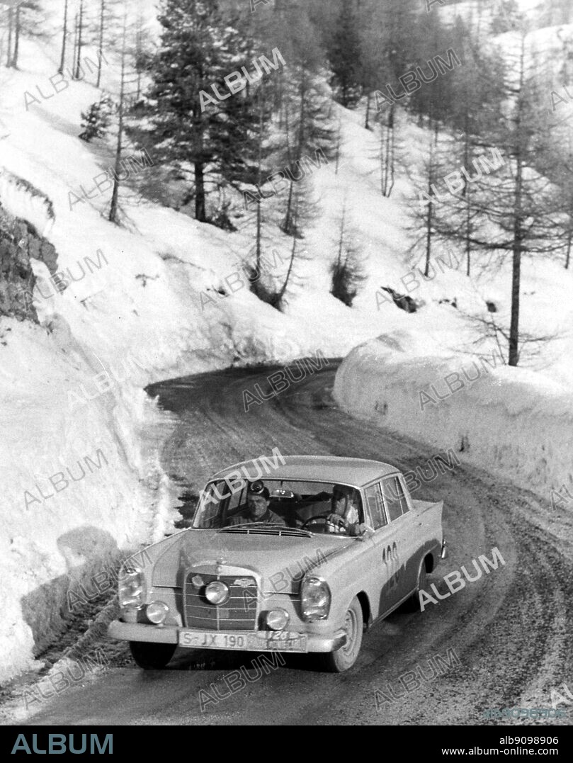 The 29th Monte Carlo Rally won by a Mercedes 128 driven by German pair Walter Schock , and Rolf Moll , seen here during the gruelling Mountain driving test , the final phase of the rally. 24 January 1960.