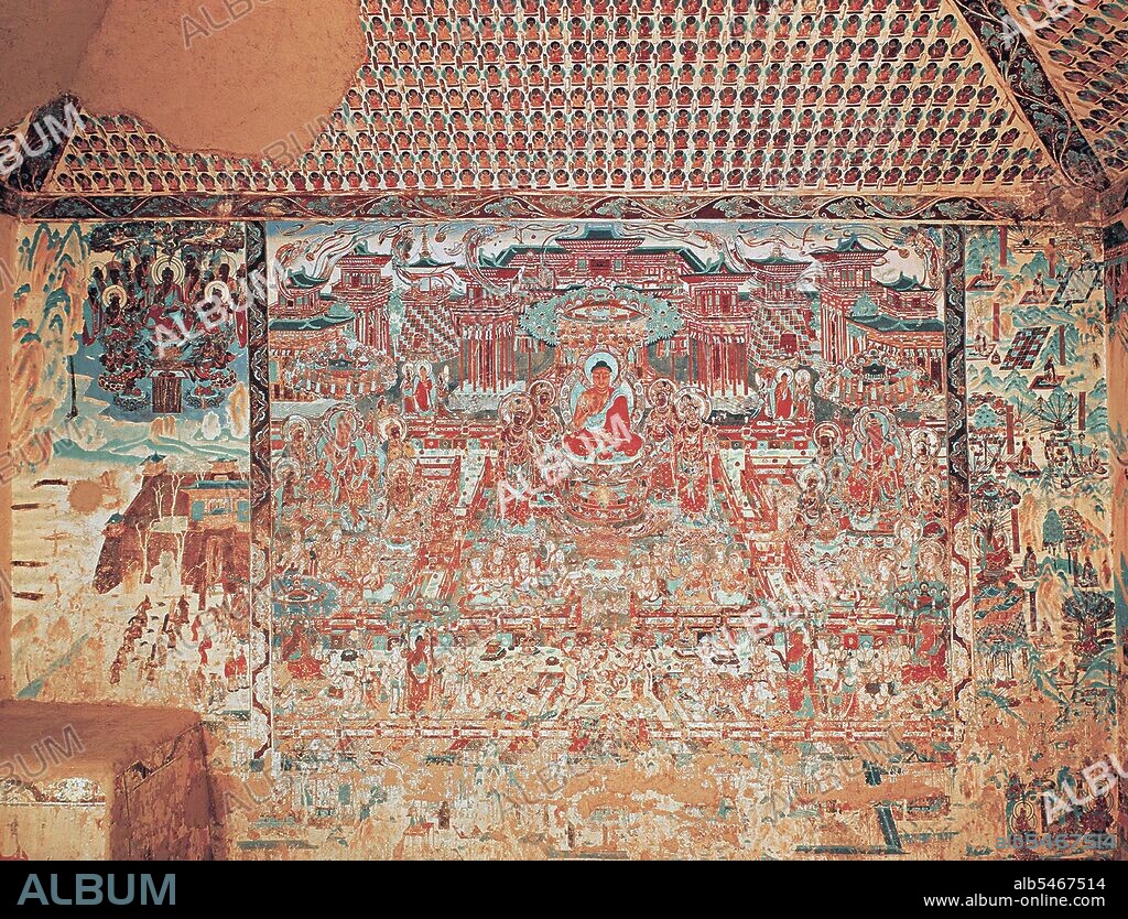 The Mogao Caves, or Mogao Grottoes (Chinese: mò gao ku), also known as the Caves of the Thousand Buddhas and Dunhuang Caves, form a system of 492 temples 25 km (15. 5 miles) southeast of the center of Dunhuang, an oasis strategically located at a religious and cultural crossroads on the Silk Road, in Gansu province, China. The caves contain some of the finest examples of Buddhist art spanning a period of 1,000 years. The first caves were dug out 366 AD as places of Buddhist meditation and worship. The Mogao Caves are the best known of the Chinese Buddhist grottoes and, along with Longmen Grottoes and Yungang Grottoes, are one of the three famous ancient sculptural sites of China. The caves also have famous wall paintings.
