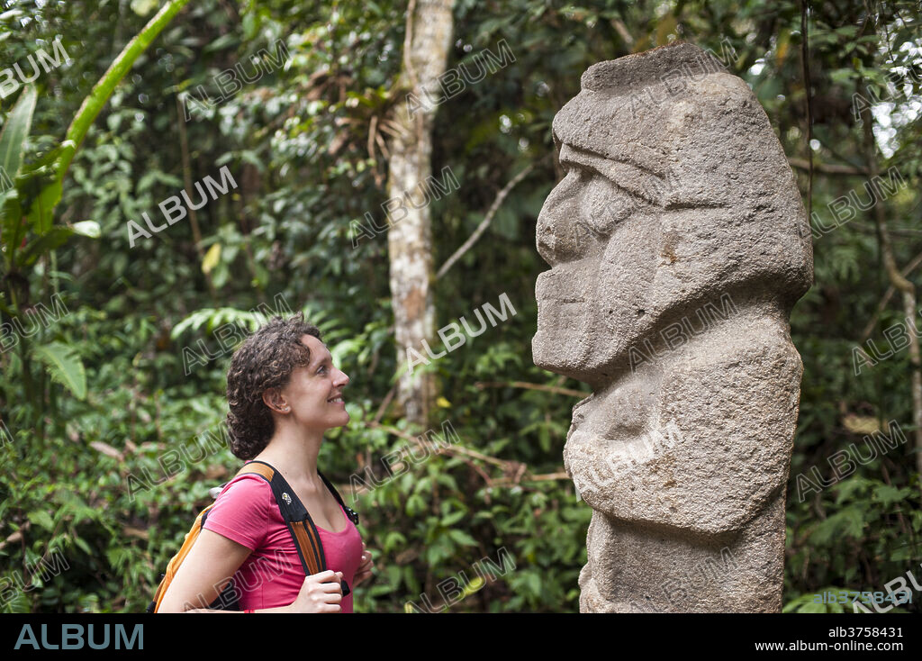 An ancient stone statue, San Agustin Archaeological Park, UNESCO World Heritage Site, Colombia, South America.