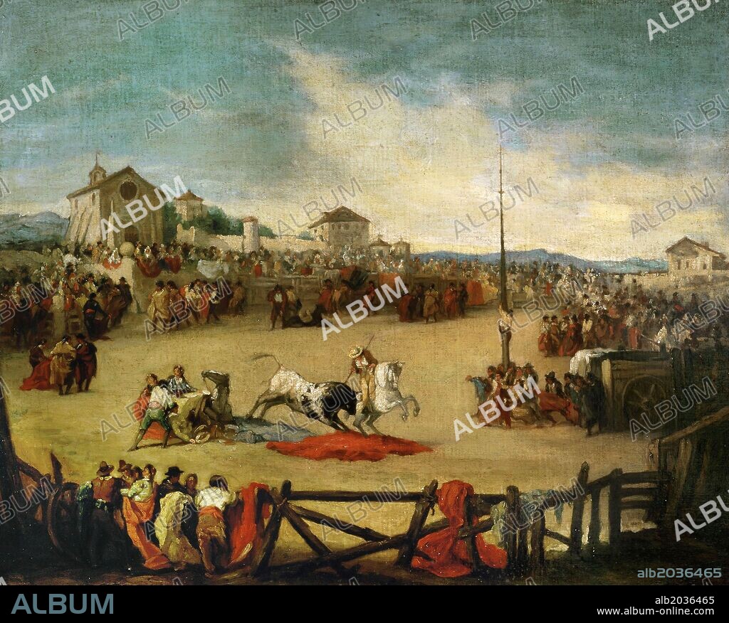 EUGENIO LUCAS VELAZQUEZ. Eugenio Lucas Velázquez / 'Bull Fight in a Village', Oil on canvas.