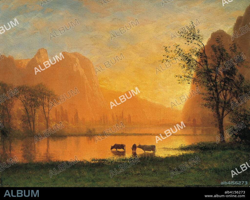 Albert Bierstadt (Solingen, 1830-Nueva York, 1902). Puesta de sol en Yosemite (hacia 1863). Óleo sobre lienzo. 30,5 x 40,6 cm.