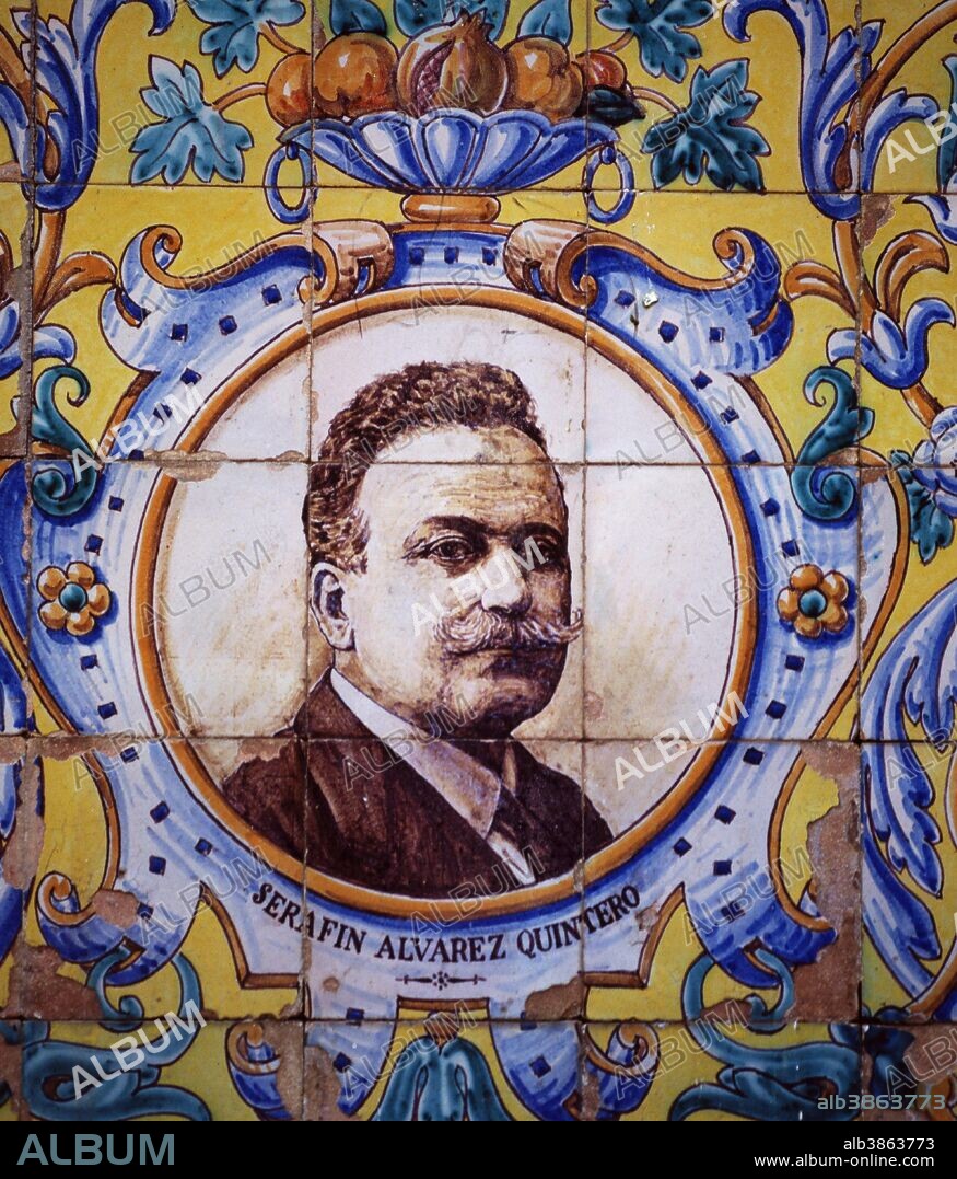 ALVAREZ QUINTERO , SERAFIN. ESCRITOR ESPAÑOL. UTRERA 1871 - 1938. AZULEJO EN EL PARQUE DE MARIA LUISA DE SEVILLA.