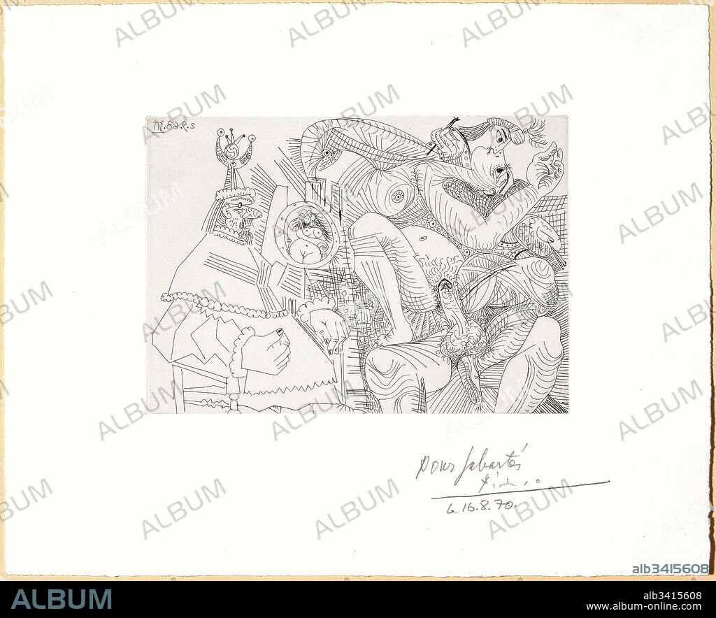 Pablo Picasso / "Rafael y la Fornarina. XII: el Papa se siente cornudo en su sitial", 1968, Grabado (aguafuerte sobre matriz de cobre, tirado sobre papel), 28,5 x 35 cm, MPB 111.944.