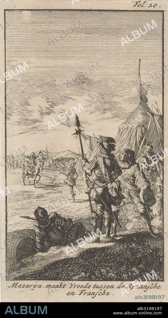 Bishop Mazarin close the peace treaty of Cherasco, 1631, Caspar Luyken, Boudewijn van der Aa, 1699.