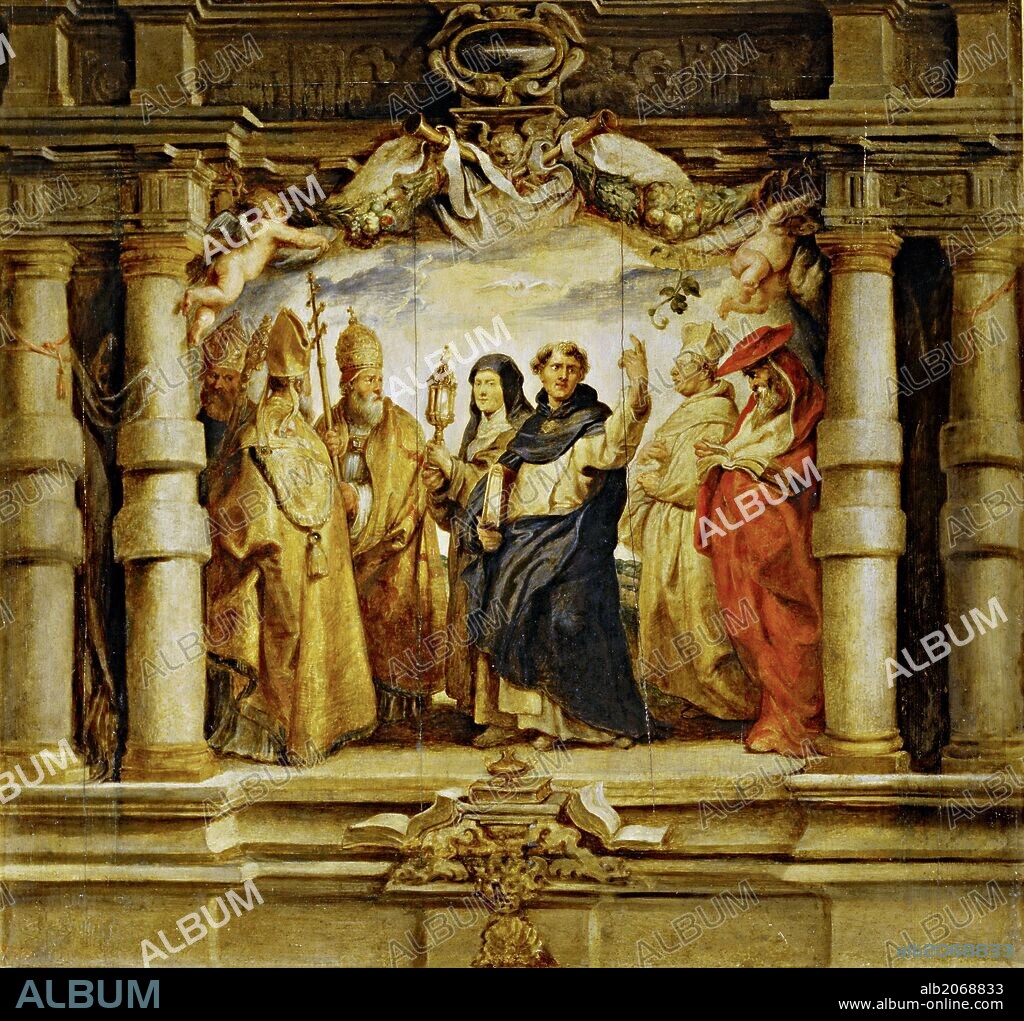 PETER PAUL RUBENS. Pedro Pablo Rubens / 'Santa Clara entre los padres y doctores de la Iglesia', 1625-1626, Escuela Flamenca, Óleo sobre Tabla, 86 cm x 91 cm, P01695.