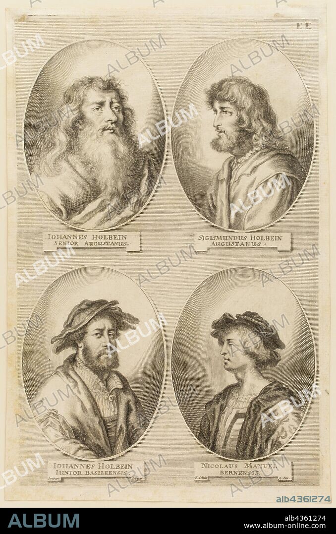 Richard Collin, Flemish, 1627-1697, after Jacob von Sandrart, German, 1630-1708, Hans Holbein the Elder, Sigismond Holbein, Hans Holbein the Younger, Nicholas Manuel, ca. 1683, engraving printed in black ink on laid paper, Plate: 12 1/2 × 8 1/8 inches (31.8 × 20.6 cm).