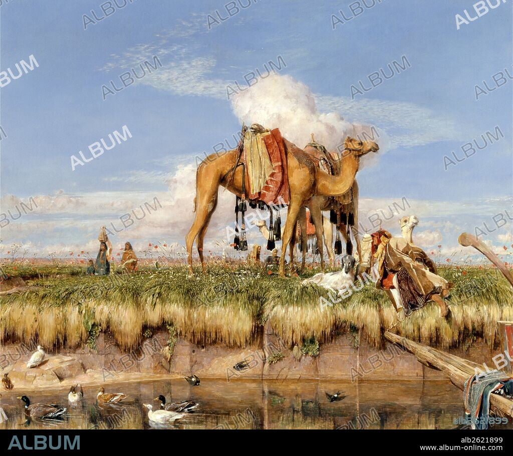 On the Banks of the Nile, Upper Egypt Signed and dated in brown paint, lower right: "J.F. Lewis. RA | 1876", John Frederick Lewis, 1804-1876, British.