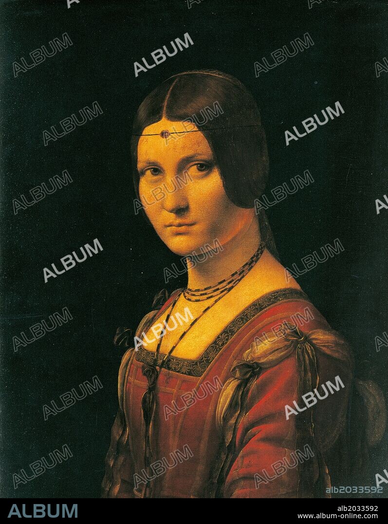 Leonardo Da Vinci / 'La belle Ferromiere', 1490-1495, Oil on panel, 63 x 45 cm.