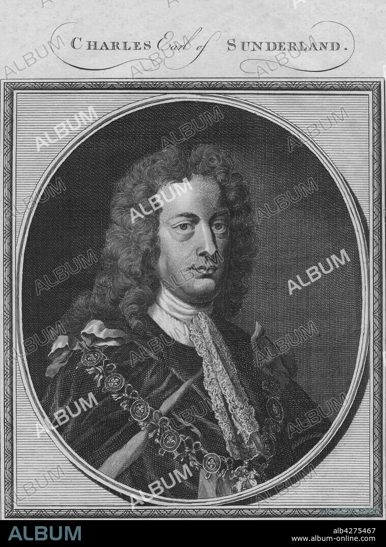 'Charles of Earl of Sunderland', 1784. Charles Spencer, 3rd Earl of Sunderland (1675-1702), English statesman and nobleman, served as Lord Lieutenant of Ireland (1714-1717), Lord Privy Seal (1715-1716), Lord President of the Council (1717-1719) and First Lord of the Treasury (1718-1721). From "The History of England" by Paul de Rapin-Thoyras. [Harrison, London, England].