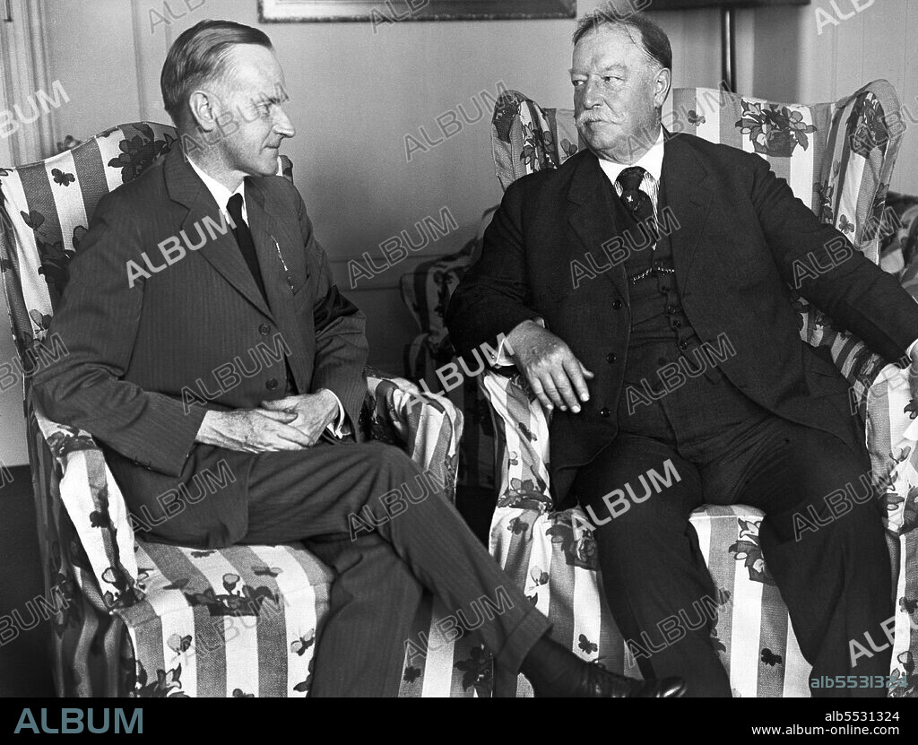 U.S. President Calvin Coolidge and Chief Justice and former U.S. President William Howard Taft, seated Portrait, Washington, D.C., USA, Harris & Ewing, 1923.