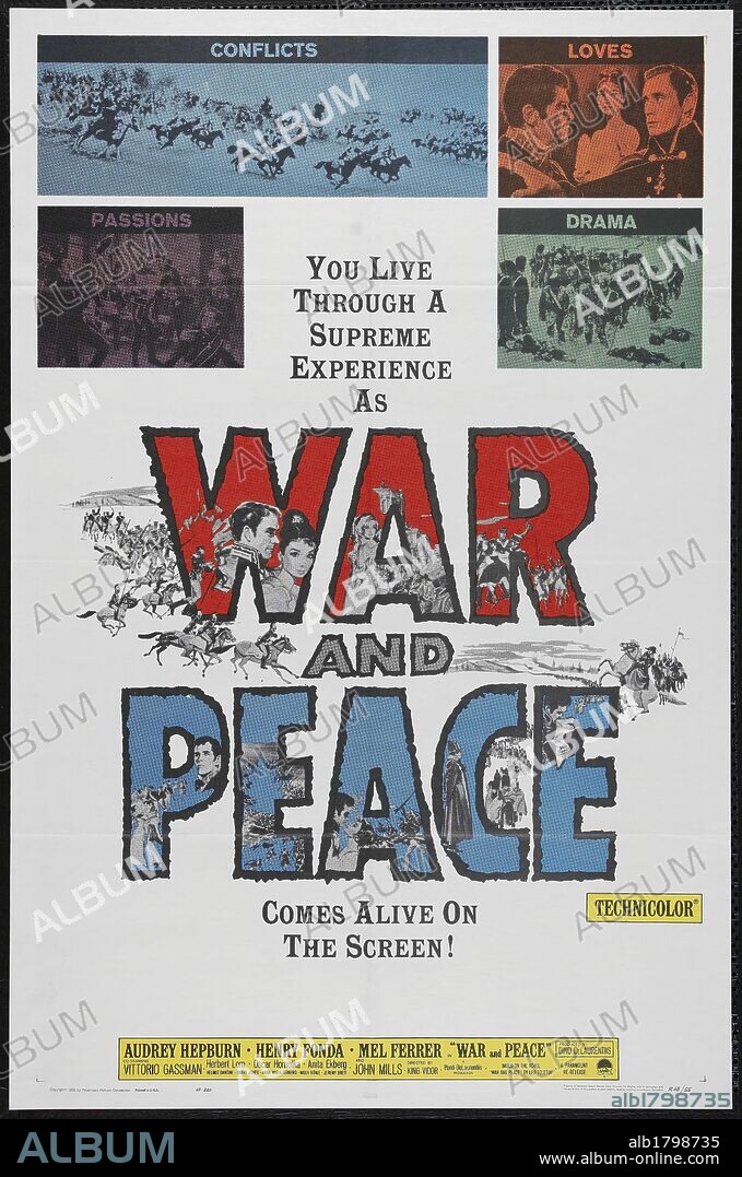 Poster de GUERRA Y PAZ, 1956 (WAR AND PEACE), dirigida por KING VIDOR. Copyright PARAMOUNT PICTURES.