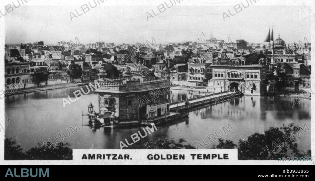 Golden Temple, Amritsar, India, c1925. A view of the Golden Temple at Amritsar, the principal shrine of the Sikh religion. The temple was built between 1588 and 1601, during the time of the fifth Sikh Guru, Guru Anjan. Cigarette card produced by the Westminster Tobacco Co Ltd, Indian Empire, 1st series.