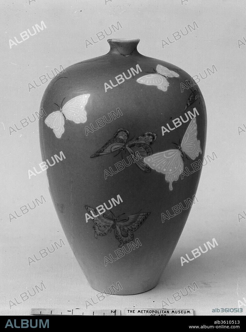 Vase with Butterflies. Artist: Kato Tomotaro (Japanese, 1851-1916). Culture: Japan. Dimensions: H. 6 1/4 in. (15.9 cm); Diam. 4 in. (10.2 cm). Date: late 19th century.