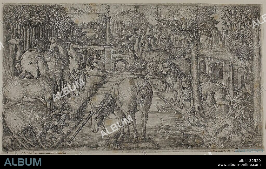 The Unicorn Purifying a Source. Jean Duvet; French, 1485-after 1561. Date: 1505-1570. Dimensions: 223 × 399 mm (plate); 227 × 402 mm (sheet). Etching and engraving on paper. Origin: France.