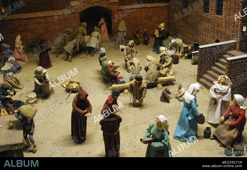 Maqueta que reproduce la sociedad de la ciudad de Malmo durante la Edad Media. Museo de la ciudad (Stadsmuseet). Castillo de la ciudad de Malmo. Suecia.