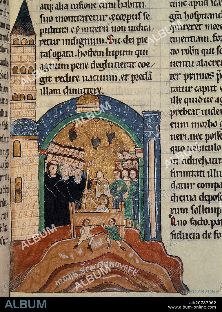 SAN HUGO DE CLUNY (1024-1109) RESUCITA A UNA PERSONA DE ENTRE LOS MUERTOS - MANUSCRITO DE 1190.