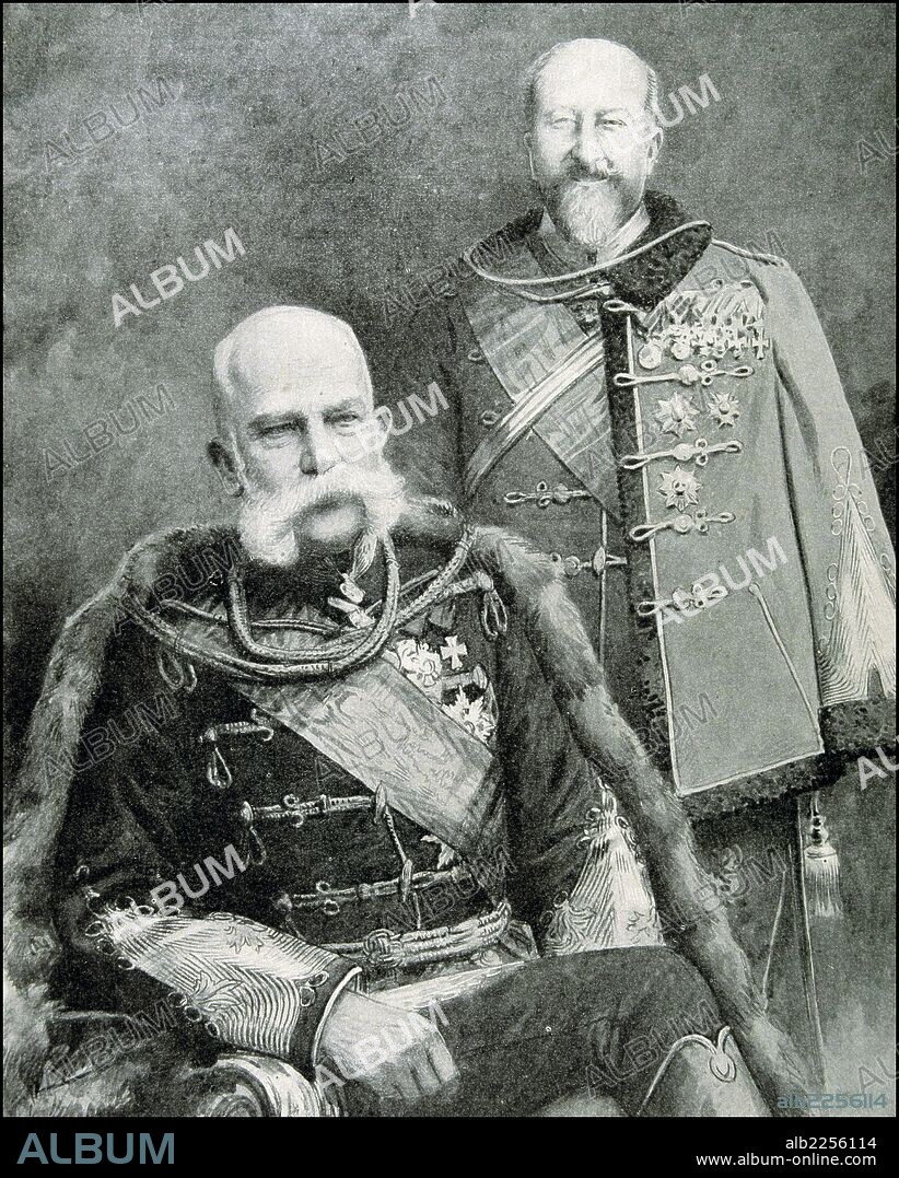 FRANCISCO JOSE I. EMPERADOR DE AUSTRIA. 1830 - 1916. GRABADO JUNTO AL ZAR DE BULGARIA , FERNANDO. L'ILLUSTRATION , AÑO 1908.