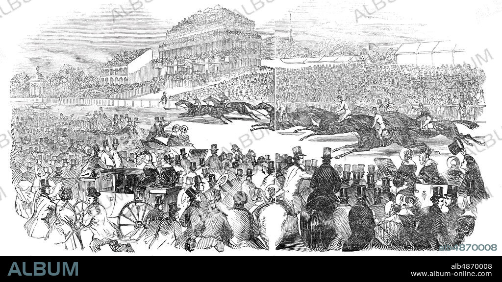 Doncaster Races, the St. Leger, 1844. Crowded track for the horse racing at Doncaster in Yorkshire. From "Illustrated London News", 1844, Vol I.