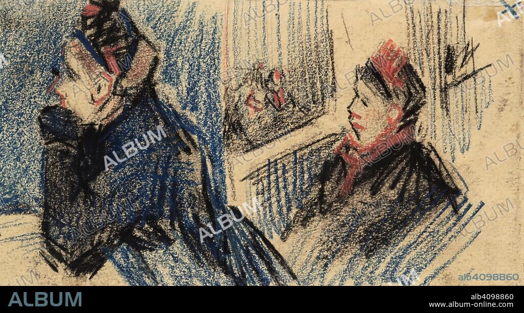 VINCENT VAN GOGH. Two Women in a Balcony Box. Date: December 1885, Antwerp. Dimensions: 9.2 cm x 16.6 cm.
