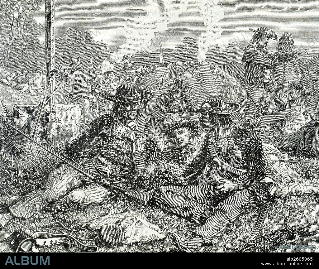 LA REVOLUCION FRANCESA (SIGLO XVIII). La mayor amenaza para la revolución la constituyó el LEVANTAMIENTO CAMPESINO DE LA VENDEE, con motivo de una leva de 300.000 hombres para la guerra. Los campesinos realistas de dicha región se levantaron contra la burguesía republicana (febrero de 1793 a diciembre de 1794). "INSURRECTOS VENDEANOS". Grabado.