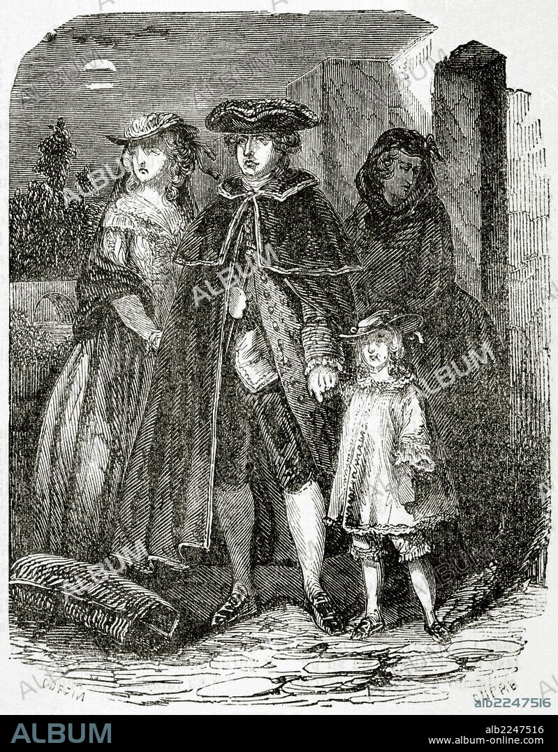 LOUIS DUPRE. French Revolution (1789-1799). Escape of Louis XVI (1754-1793) and his family, 1791. Engraving by Dupre. Universal Library. Popular editions, 1851.
