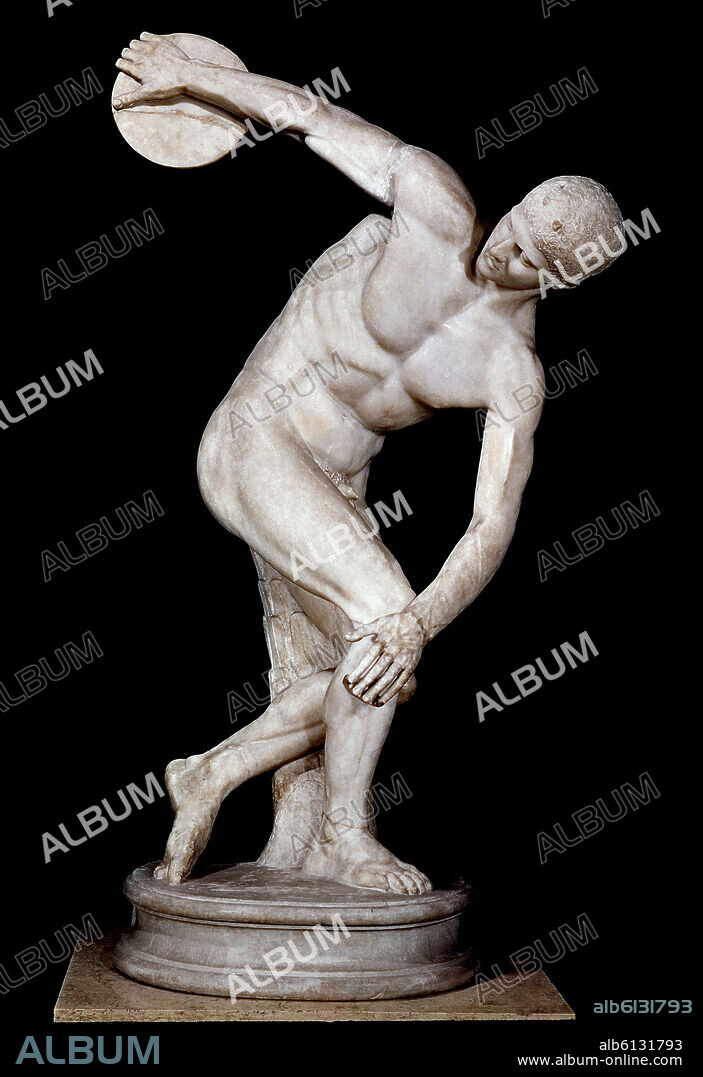 MYRON. Discobolus. Marble Roman copy. Original made of bronze in the 5th century B.C.. Rome, Thermae Museum.