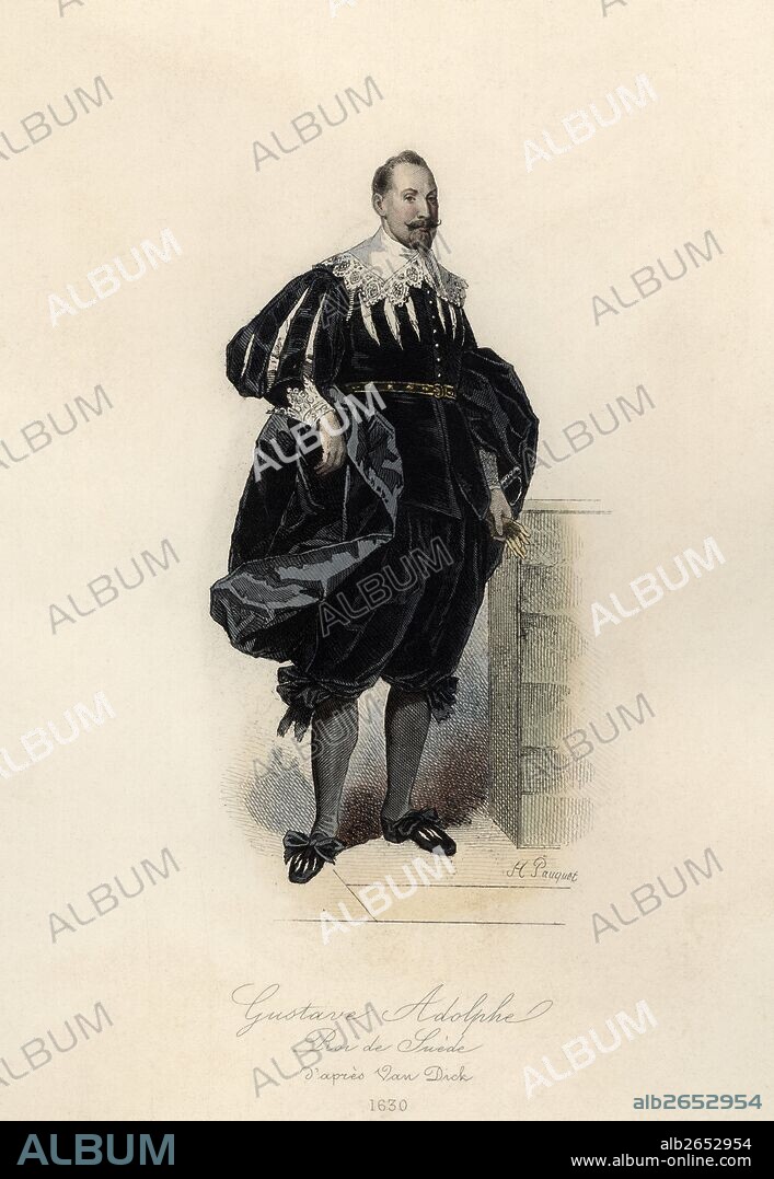 Gustavo II Adolfo (1594-1632), rey de Suecia. Intervino en la Guerra de los 30 Años en Alemania. Grabado de 1870.