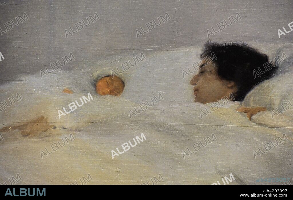 Joaquín Sorolla y Bastida (1863-1923). Pintor español. Madre, 1900. Detalle. Pintura que homenajea a su esposa Clotilde con ocasión del nacimiento de su hija menor, Elena, el 12 de julio de 1895. Oleo sobre lienzo, 125 x 169 cm. Museo Sorolla. Madrid. España.
