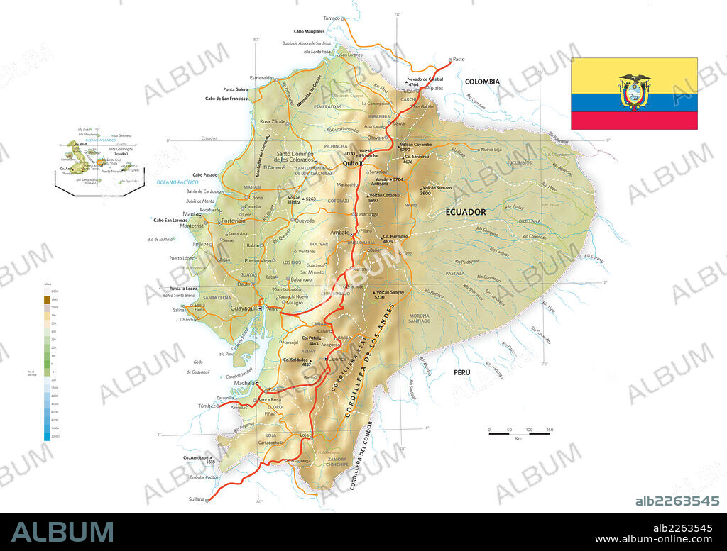 ECUADOR. Mapa físico y político de Ecuador.