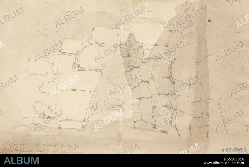 Gateway in the Ruins of the Ancient Walls of Arpino, Sir Robert Smirke the younger, 17811867, British, 1802-1804, Brown wash and graphite on moderately thick, moderately textured, beige, wovve paper, Sheet: 6 3/4 × 10 1/2 inches (17.1 × 26.7 cm).