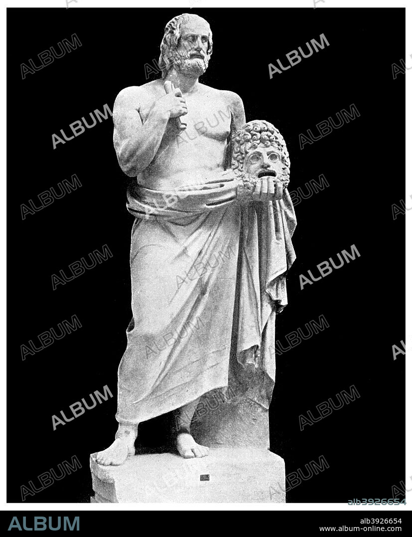 Dramatic unities: Euripides, Greek playwright, 5th century BC (1956). Euripides (c485-406 BC) is regarded as one of the greatest Greek playrights. Statue from the Vatican, Rome. A print from Ideas, a volume about the origin and early history of many things, common and less common, essential and inessential, by Readers Union, the Grosvenor Press, London, 1956.