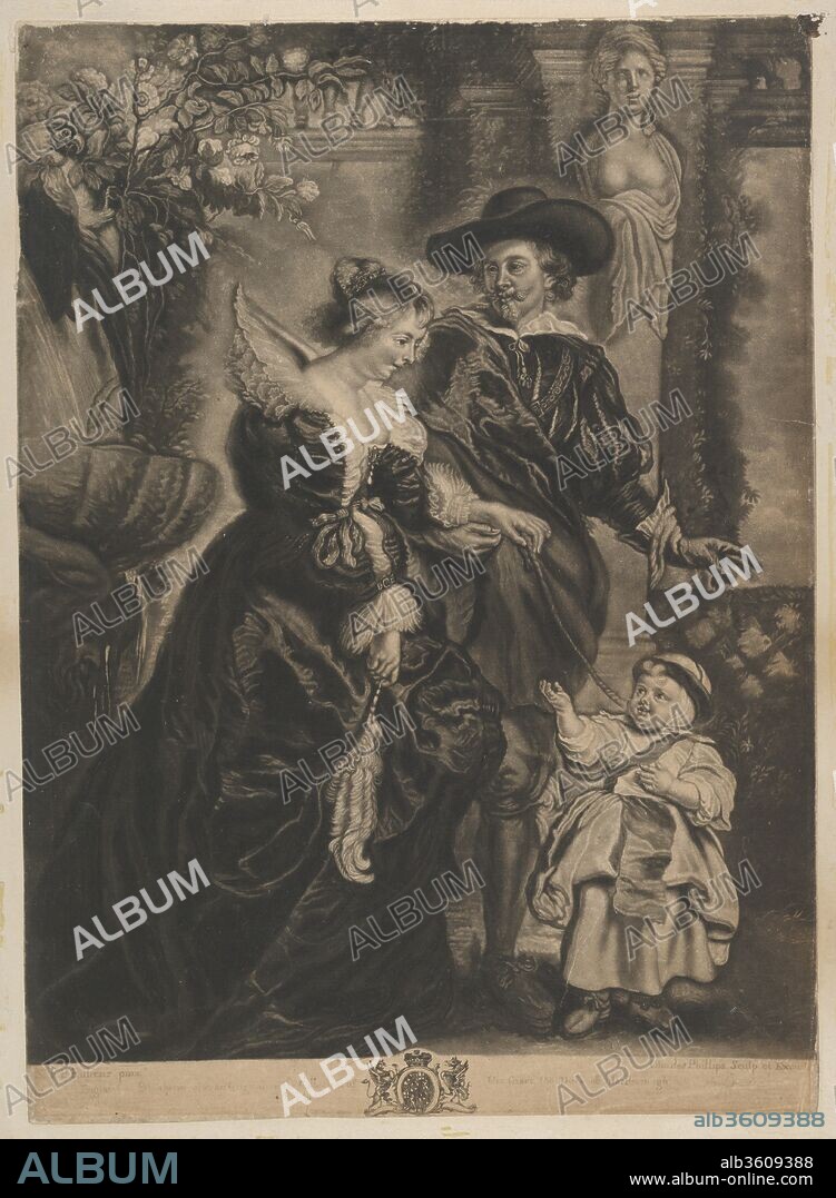 Rubens, his wife, Helena Fourment, and their child. Artist: After Peter Paul Rubens (Flemish, Siegen 1577-1640 Antwerp); Charles Phillips (British, 1737-1783). Dimensions: sheet: 15 1/8 x 11 in. (38.4 x 27.9 cm). Date: ca. 1770.