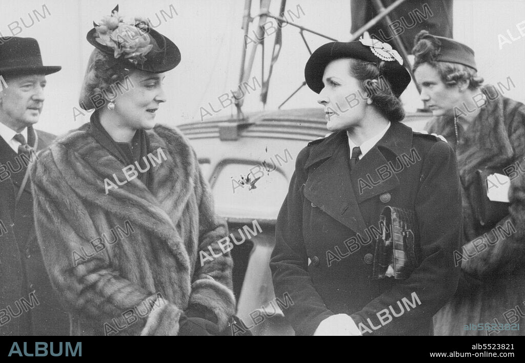 Duchess of Kent Inspects Ambulances For Greek Government -- The Duchess of Kent (left) talking to Lady Louis Mountbatten at the handing over ceremony.Her Royal Highness the Duchess of Kent inspected eighteen ambulances presented by various British organisations, before handing them over to the representative of the Greek Government in London. The vehicles were driven to the handing over ceremony by members of the Women's Transport Service (F.A.N.Y.). February 12, 1941.