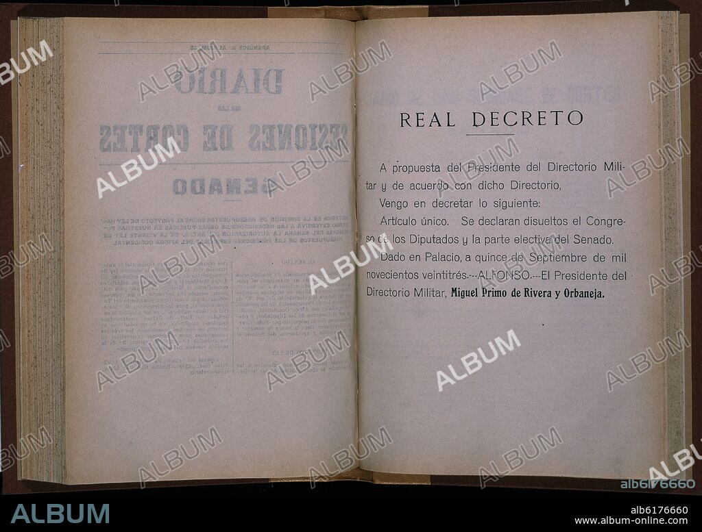 REAL DECRETO DISOLUCION DEL CONGRESO (...) Y SENADO CESE DE SU PRESIDENTE Y COMISION DE GOBIERNO - 1923.