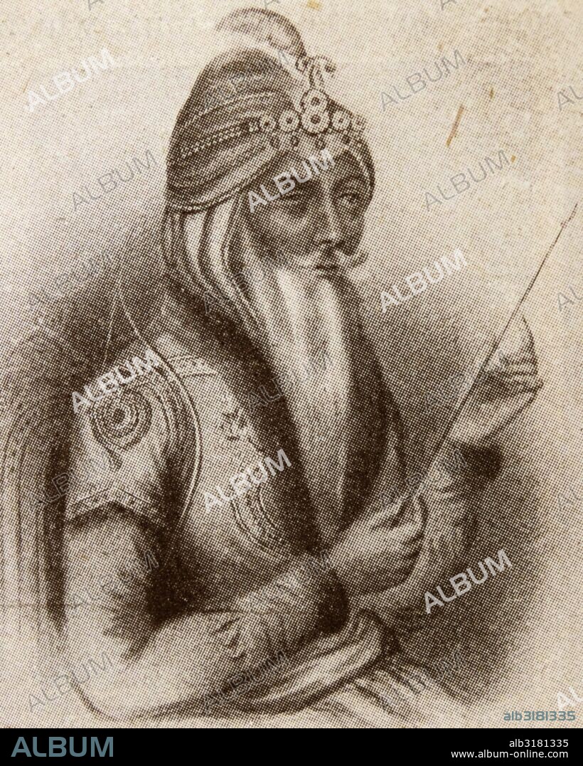 Portrait of Maharaja Ranjit Singh (1780-1839)  founder of the Sikh Empire, which came to power in the Indian subcontinent in the early half of the 19th century. Dated 19th Century.