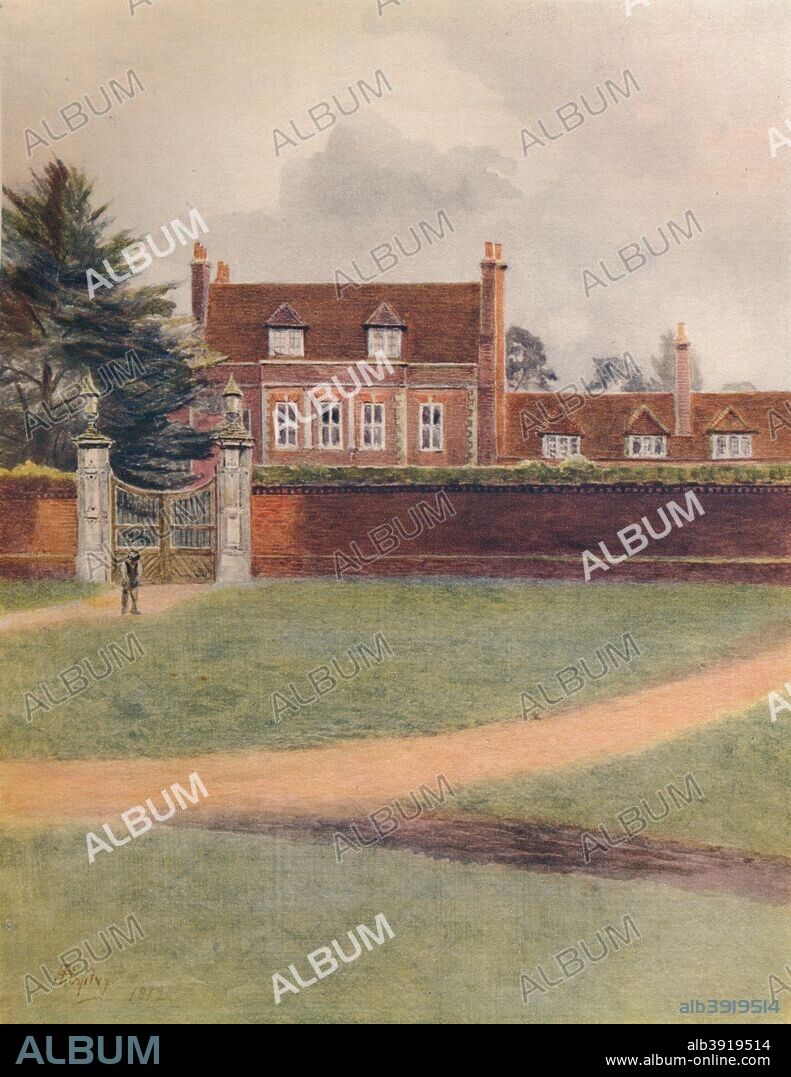 'Byefleet Park', 1912, (1914). Byfleet Manor is a Grade II listed house in Byfleet, Surrey. Byfleet Manor has been used as a filming location in three television series, most notably Downton Abbey. Byfleet Manor's precursor was a royal hunting lodge given by Edward II to Piers Gaveston, his reputed lover. Anne of Denmark, the house's last royal owner commissioned a new house here in 1619 of which the front walls and gate piers date. In 1672 the lands were granted to Lord Hollis and others to hold in trust for Queen Catherine of Braganza for her life, and afterwards for Charles II of England and his heirs. The home remained virtually unaltered until 1905, when it was restored and enlarged with the addition of asymmetrical wings. From A Pilgrimage In Surrey, Vol. 1, by James S. Ogilvy. [George Routledge & Sons Limited, London, 1914].