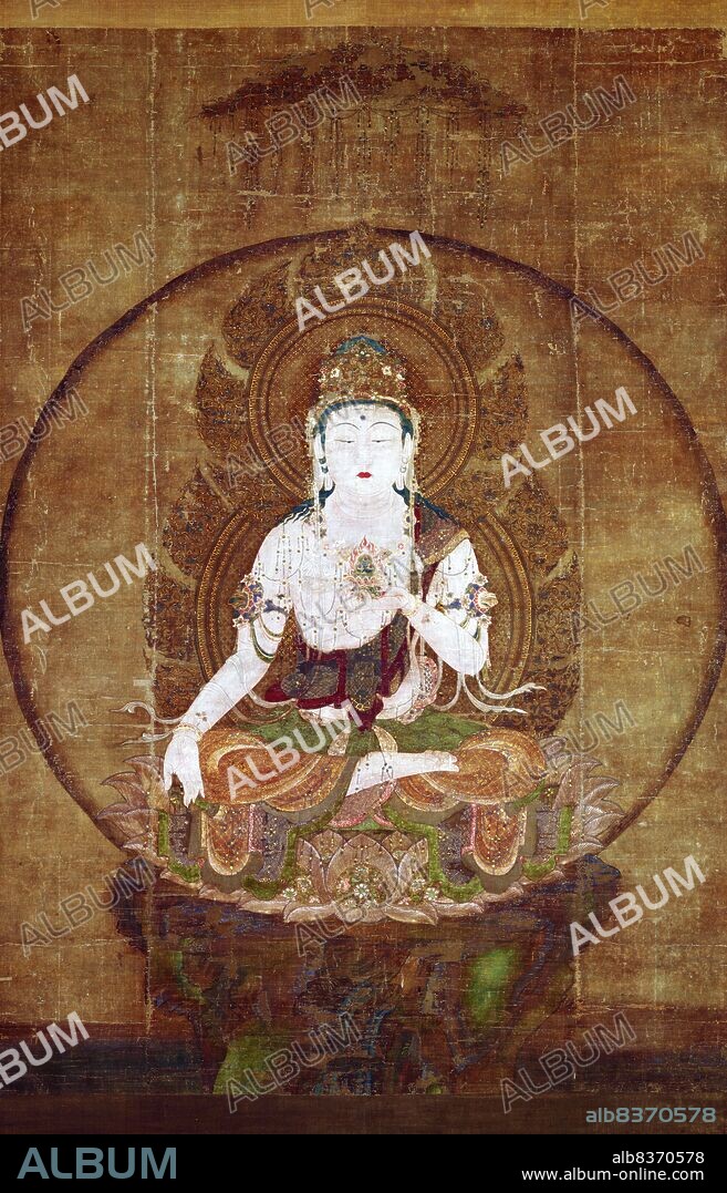 Akasagarbha Bodhisattva (Sanskrit: Chinese: Xukongzang Pusa; Japanese pronunciation: Kokuzo Bosatsu) is a bodhisattva who is associated with the great element (<i>mahabhuta</i>) of space (<i>akasa</i>).<br/><br/> . Akasagarbha is considered one of the eight great bodhisattvas. His name can be translated as 'boundless space treasury' as his wisdom is said to be boundless as space itself.