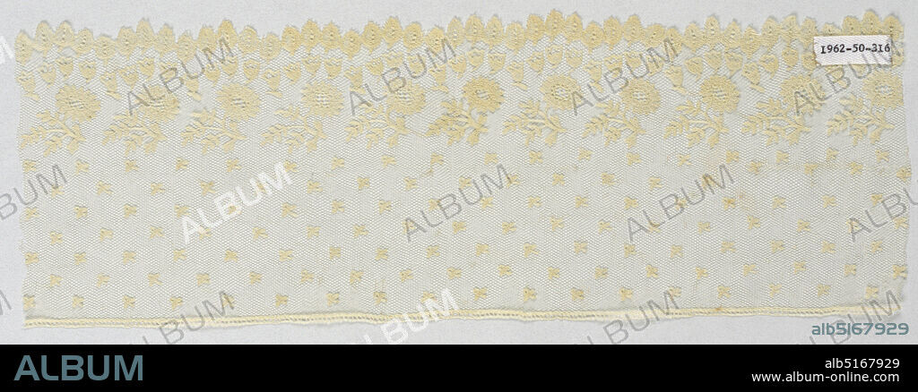 Border, Medium: linen Technique: bobbin and needle lace (appliqué on bobbin ground), Border of bobbin fond with appliqué floral sprays and semé de larmes. Fond: Droschel with needle lace appliqué., Belgium, early 19th century, lace, Border.